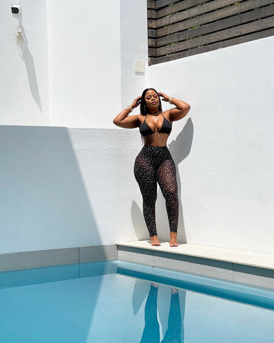 Black + White Mesh Pants Swim Set