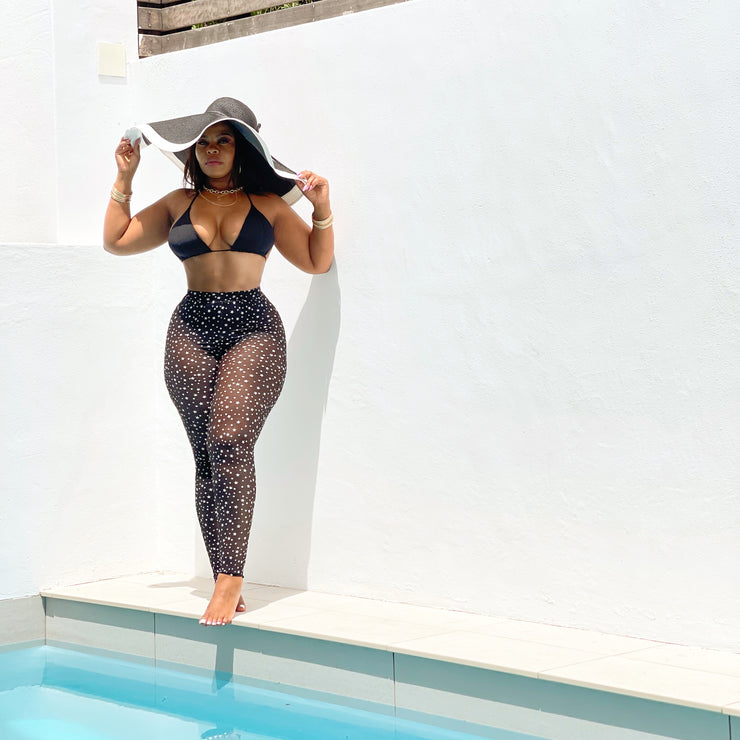 Black + White Mesh Pants Swim Set